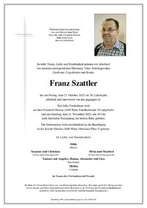 Traueranzeige von Franz Szattler