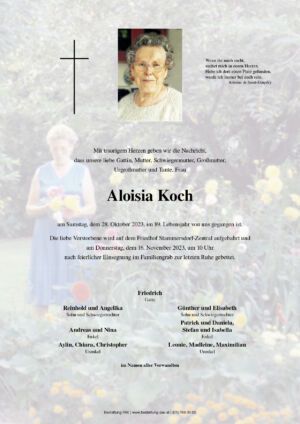 Traueranzeige von Aloisia Koch