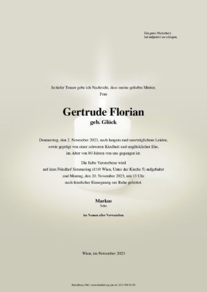 Traueranzeige von Gertrude Florian