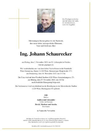 Traueranzeige von Johann Schaurecker
