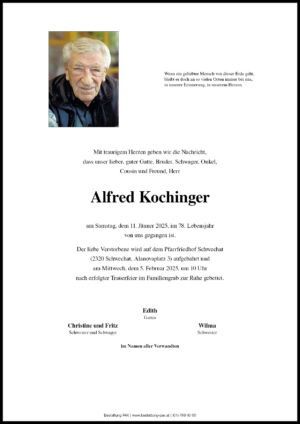 Traueranzeige von Alfred Kochinger