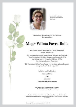 Traueranzeige von Wilma Favre-Bulle