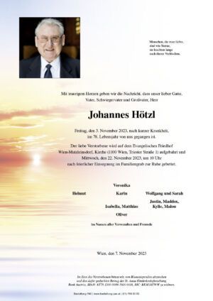 Traueranzeige von Johannes Hötzl