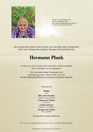 Traueranzeige von Hermann Plank