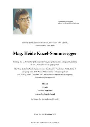 Traueranzeige von Heide Kuzel-Sommeregger