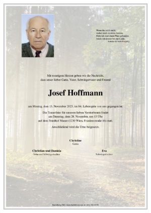 Traueranzeige von Hoffmann Josef