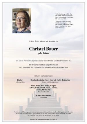 Traueranzeige von Christel Bauer