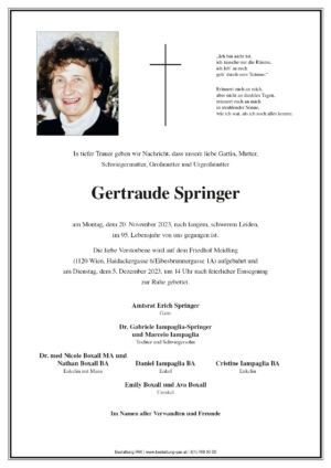 Traueranzeige von Gertraude Springer