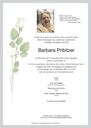 Traueranzeige von Barbara Pribitzer