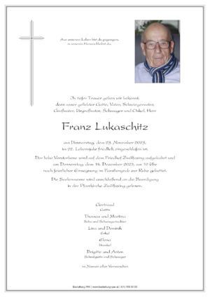 Traueranzeige von Franz Lukaschitz