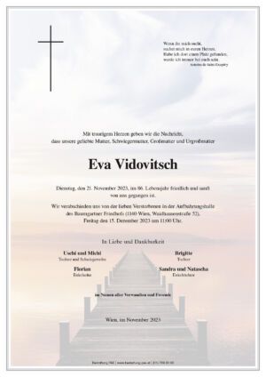 Traueranzeige von Eva Vidovitsch
