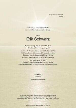 Traueranzeige von Erik Schwarz