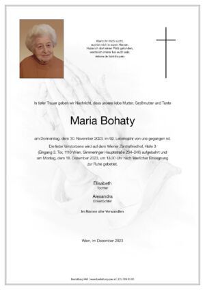 Traueranzeige von Maria Bohaty