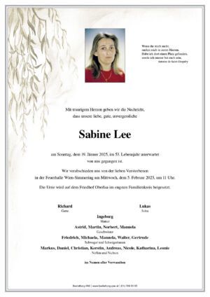 Traueranzeige von Sabine Lee