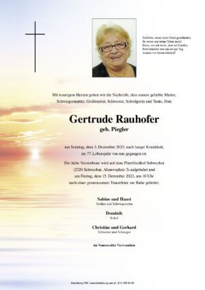 Traueranzeige von Gertrude Rauhofer