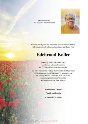 Traueranzeige von Edeltraud Koller