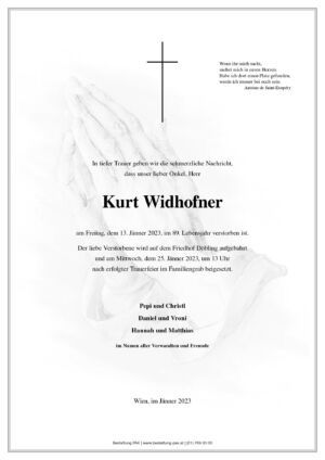 Traueranzeige von Kurt Widhofner