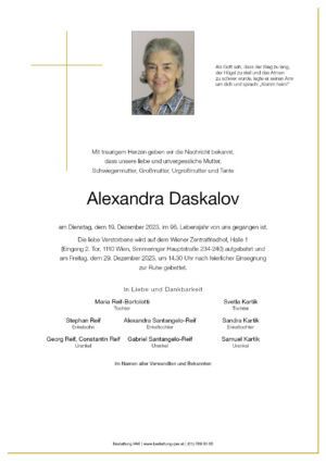 Traueranzeige von Alexandra Daskalov