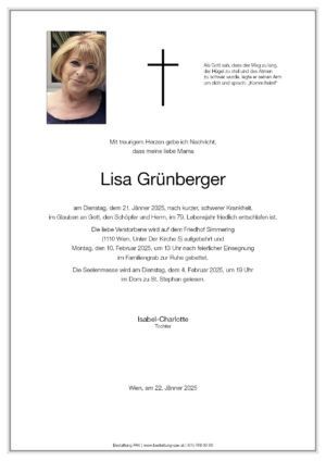 Traueranzeige von Lisa Grünberger