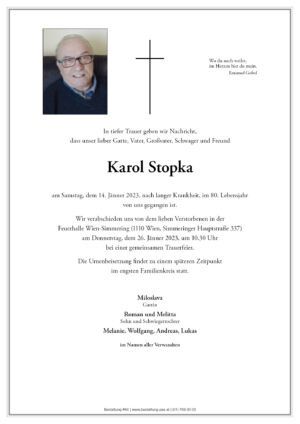 Traueranzeige von Karol Stopka