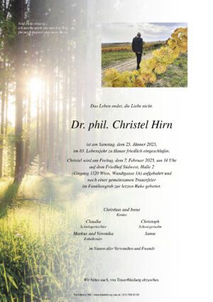 Traueranzeige von Dr. phil. Christel Hirn