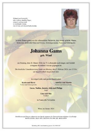 Traueranzeige von Johanna Gams