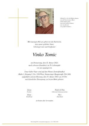 Traueranzeige von Vinko Tomic