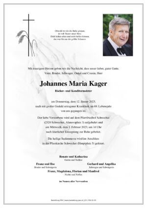 Traueranzeige von Johannes Kager