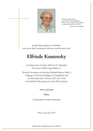 Traueranzeige von Elfriede Koutensky