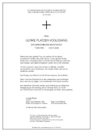 Traueranzeige von Ulrike Platzer-Voglgsang