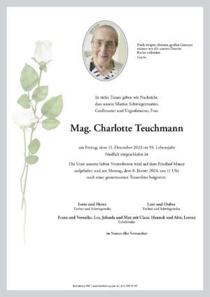 Traueranzeige von Mag. Charlotte Teuchmann