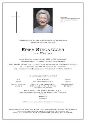 Traueranzeige von Erika Stronegger