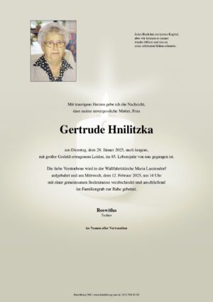Traueranzeige von Gertrude Hnilitzka