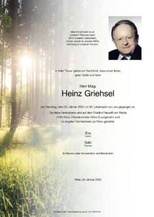 Traueranzeige von Mag. Heinz Griehsel