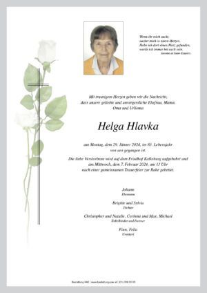 Traueranzeige von Helga Hlavka