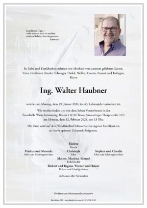 Traueranzeige von Ing. Walter Haubner