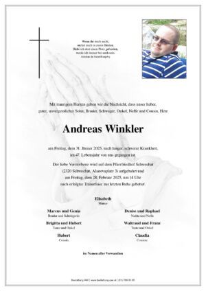 Traueranzeige von Andreas Winkler