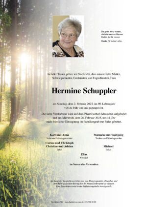 Traueranzeige von Hermine Schuppler