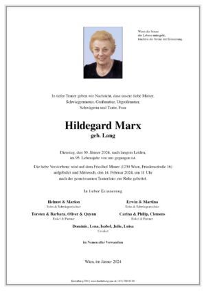 Traueranzeige von Hildegard Marx