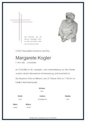 Traueranzeige von Margarete Kogler