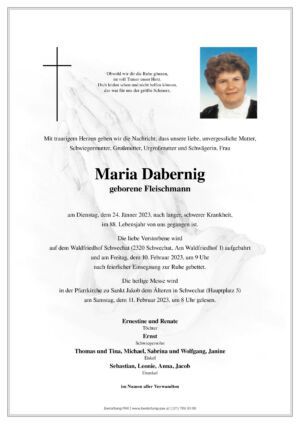 Traueranzeige von Maria Dabernig
