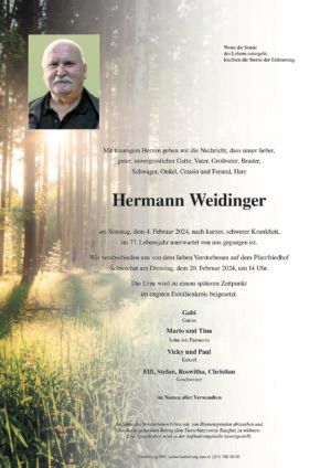 Traueranzeige von Hermann Weidinger