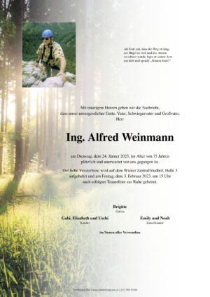 Traueranzeige von Ing. Alfred Weinmann