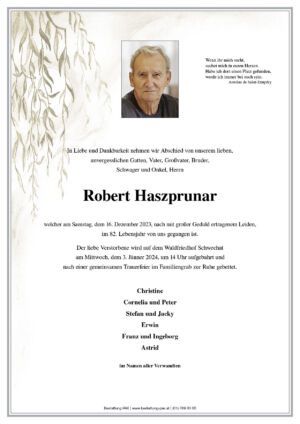 Traueranzeige von Robert Haszprunar