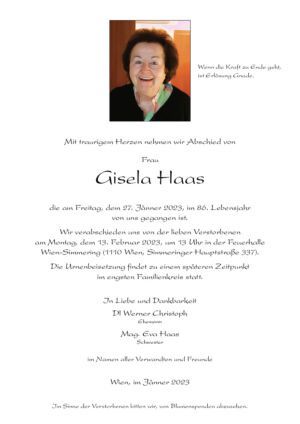 Traueranzeige von Gisela Haas