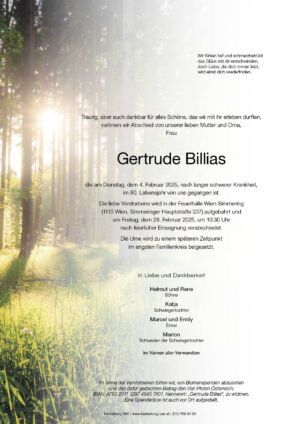 Traueranzeige von Gertrude Billias
