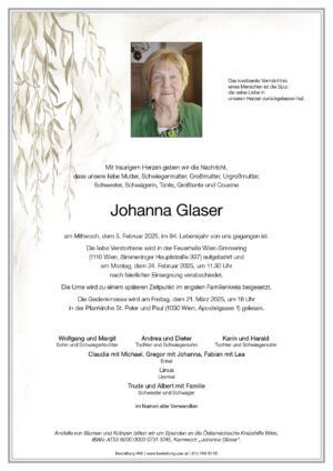 Traueranzeige von Johanna Glaser