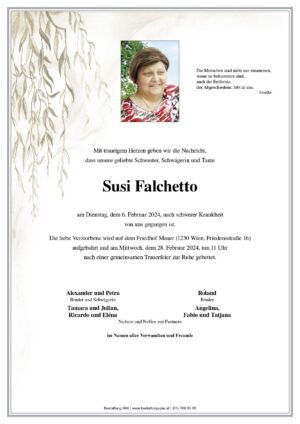 Traueranzeige von Susi Falchetto