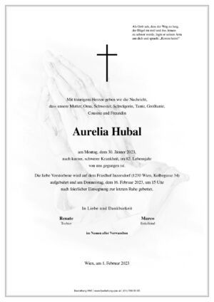 Traueranzeige von Aurelia Hubal