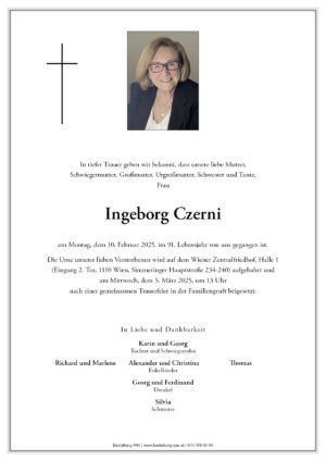 Traueranzeige von Ingeborg Czerni